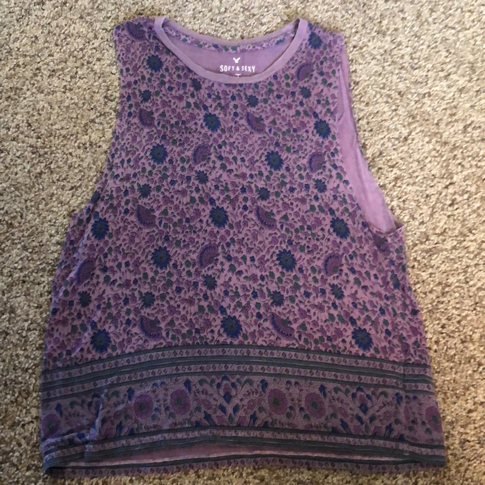 Floral deep sleeveless tank top